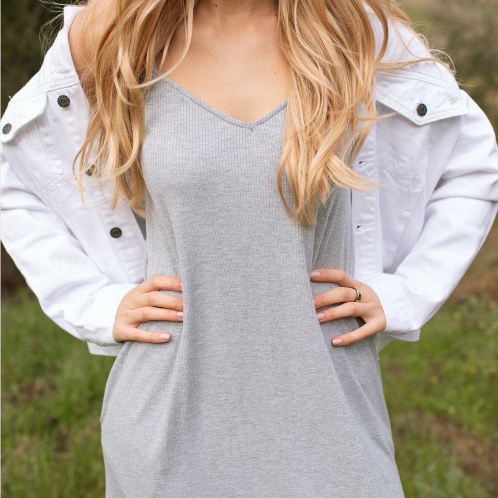 Carly Jean Los Angeles Light Gray Spaghetti Strap Maxi Dress - Picture 7 of 10